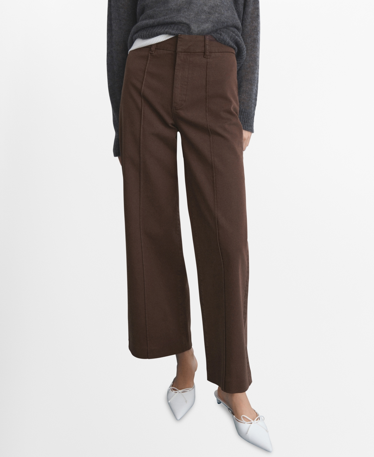 Mango High Waist Front Seam Wide Leg Jeans In Brown