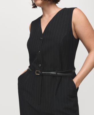 Women's Belted Pinstripe Jumpsuit