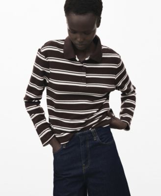 MANGO - Women's Striped Polo-Neck T-Shirt