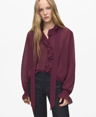 MANGO - Women's Ruffled Scarf Blouse