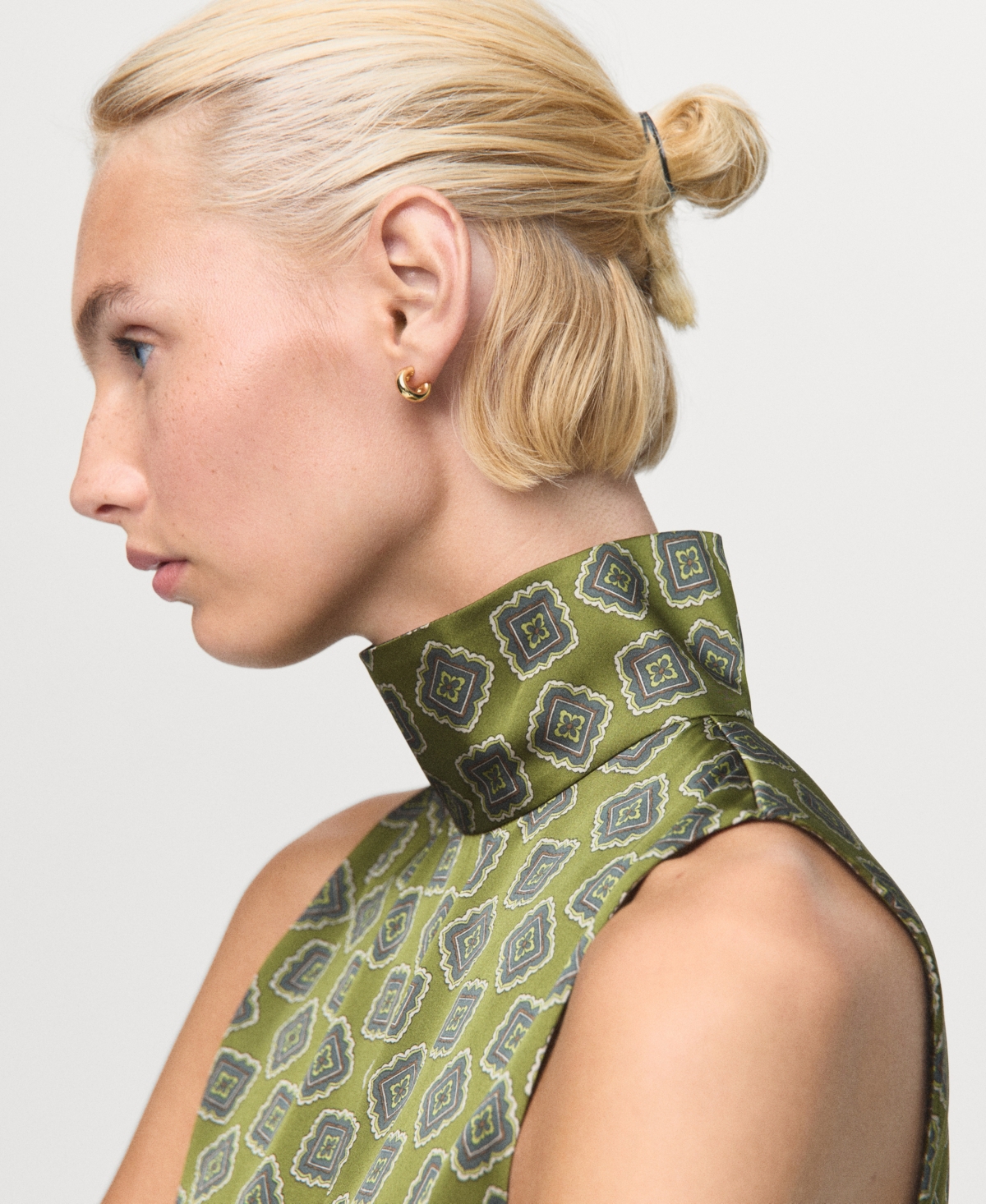 Mango Women's Geometric Print Satin Blouse In Green