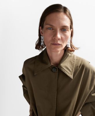 Women's Concealed Buttons Long Cotton Trench Coat