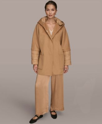 Women's Double Face Wool Cape Coat with Detachable Hood