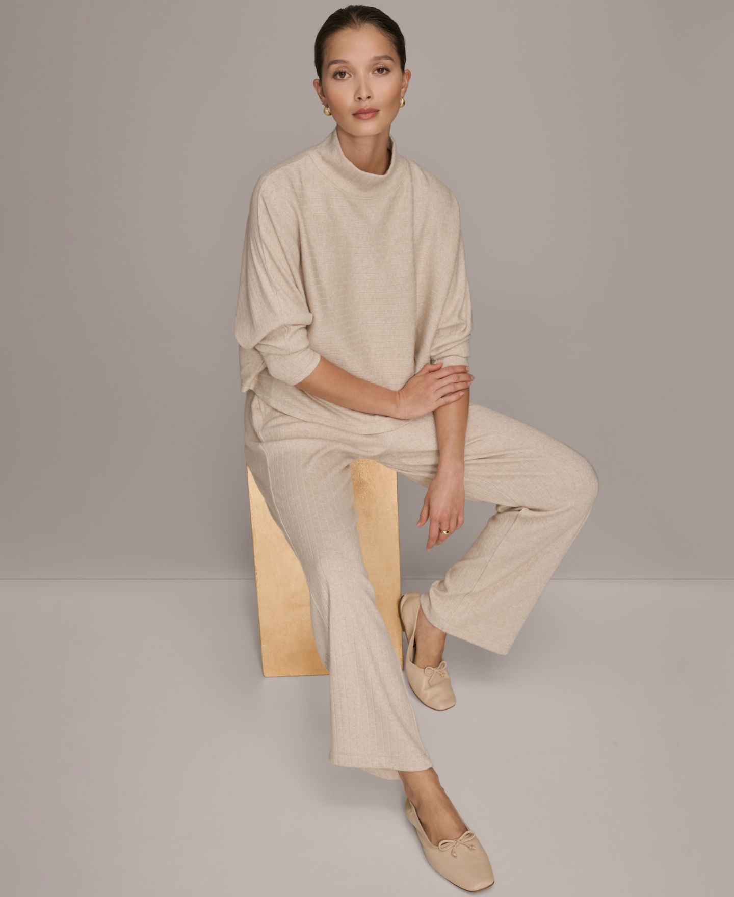 Женский свитер Donna Karan Weekend Brushed Rib Dolman Funnel Neck Pullover, цвет: Светлый палевый меланжевый — фото 9