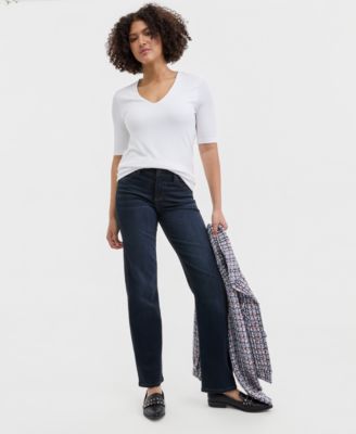 Women's V-Neck Elbow-Sleeve Knit Top