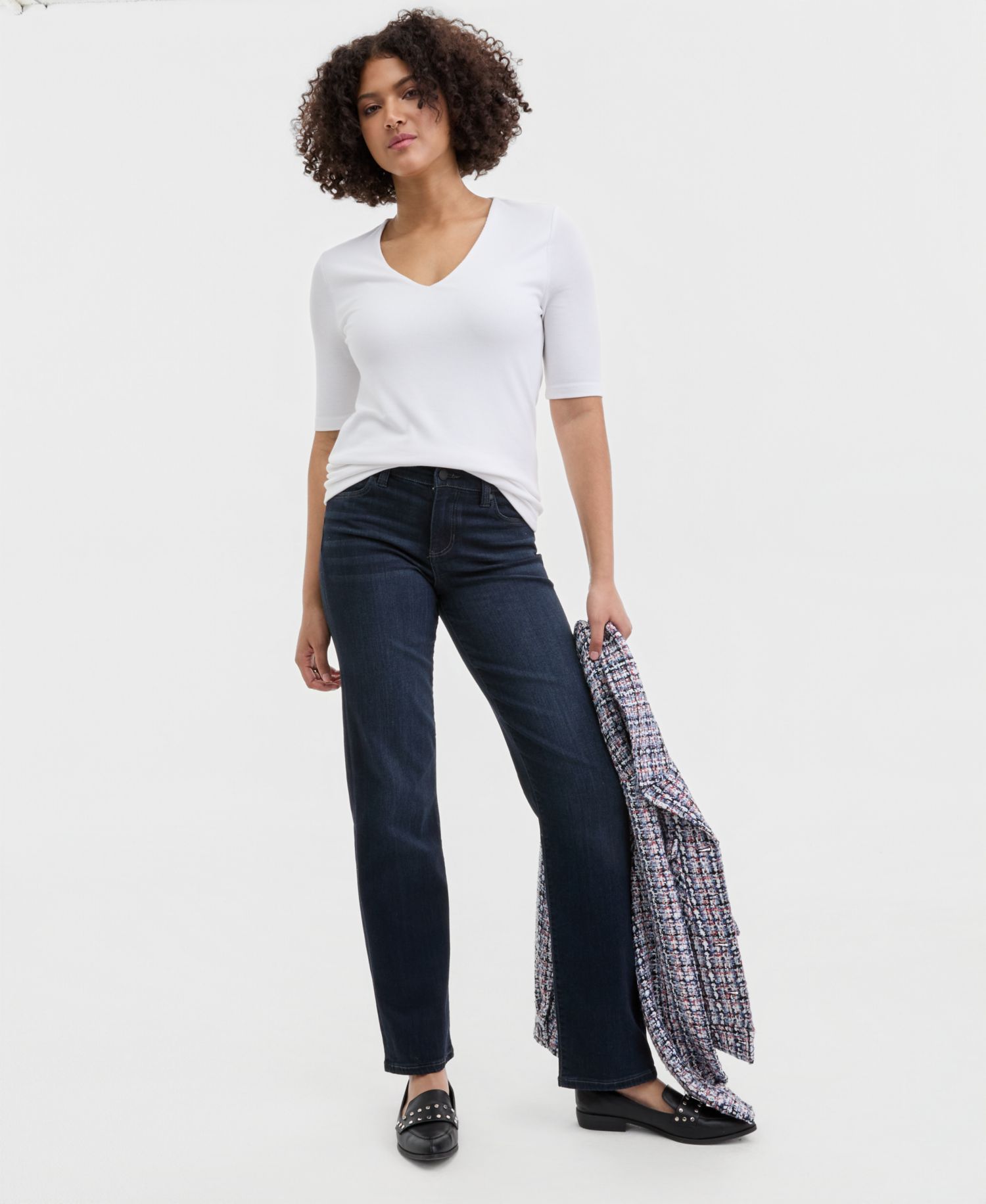 Women's V-Neck Elbow-Sleeve Knit Top