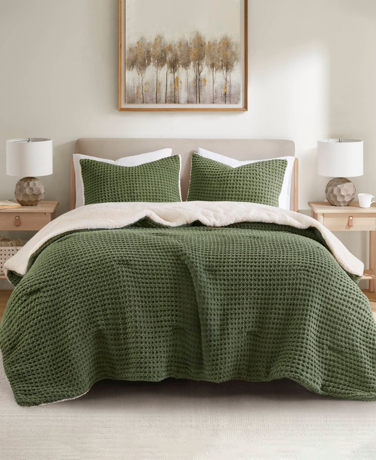 Madison Park Riordan Waffle Knit Chenille 3-pc. Comforter Set, Full/queen In Green