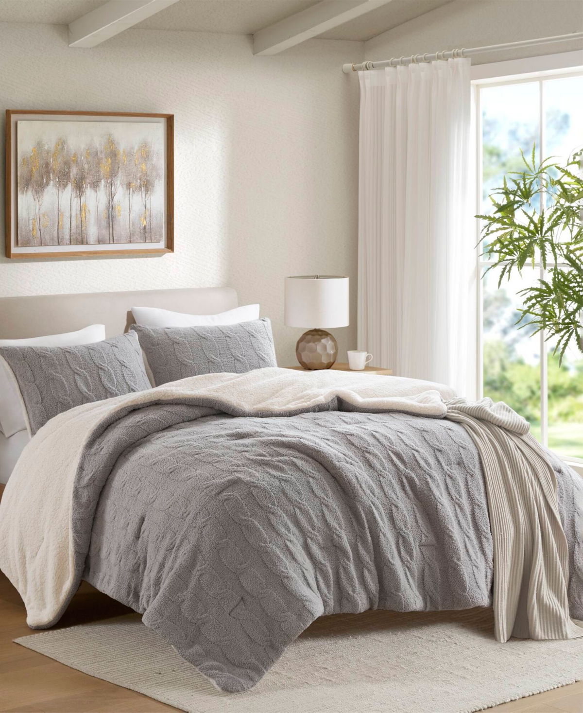Madison Park Riordan Waffle Knit Chenille 3-pc. Comforter Set, King In Gray