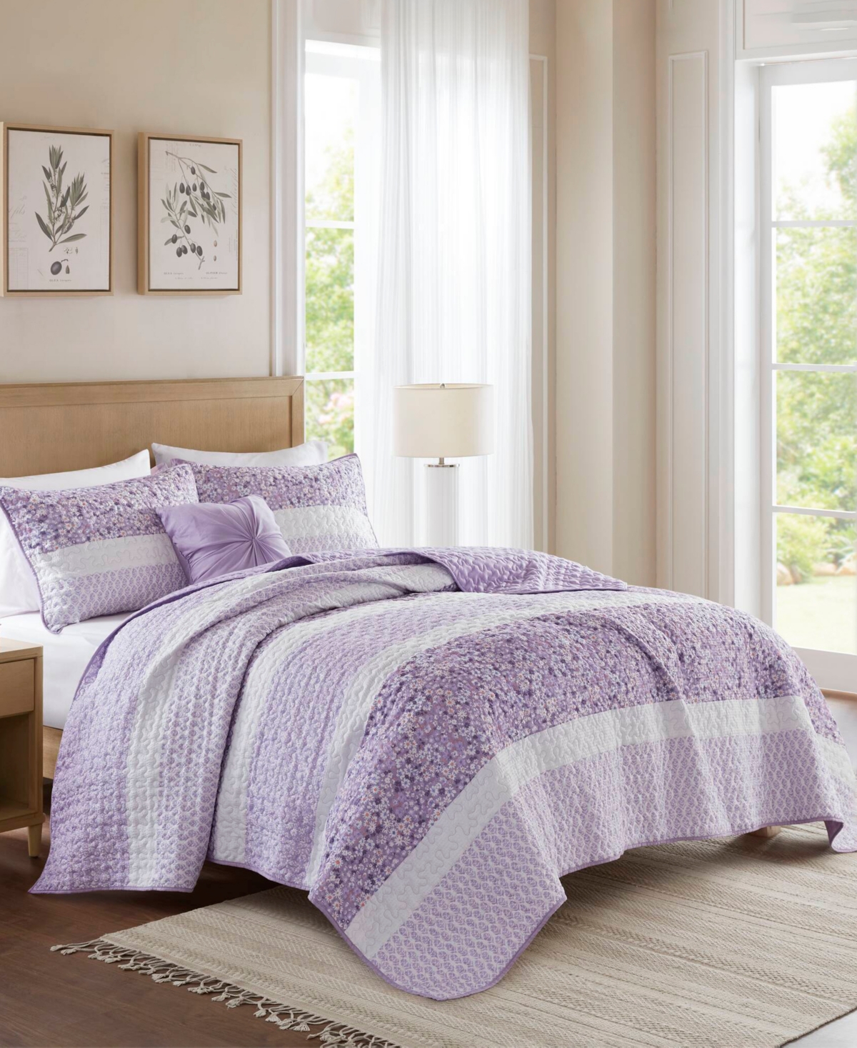 Madison Park Caralie Seersucker 4 Piece Quilt Set, Full/queen In Purple