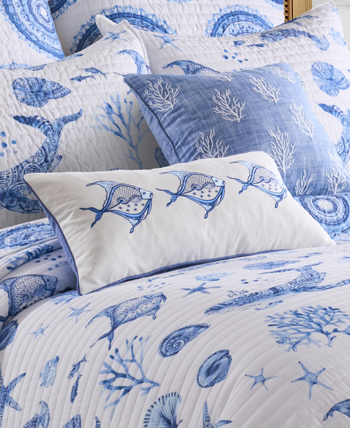 Levtex Batik Ocean Embroidered Decorative Pillow, 12" x 24"