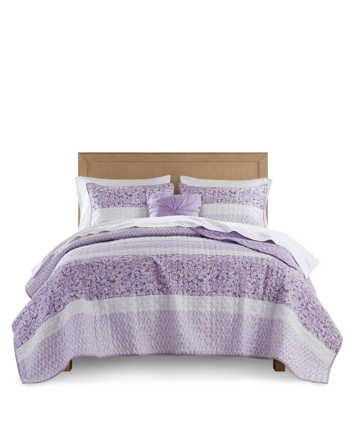Madison Park Caralie Seersucker 4 Piece Quilt Set, Full/queen In Purple