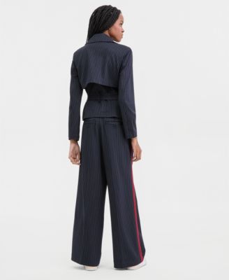 Los Angeles Cropped Trench Jacket, Built-In Bra Top & Pleated Trousers