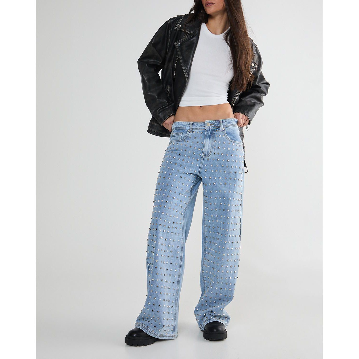 Women's Studded Straight Leg Denim Jeans