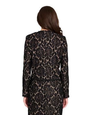 Women&#39;s Collarless Bonded Lace Jacket