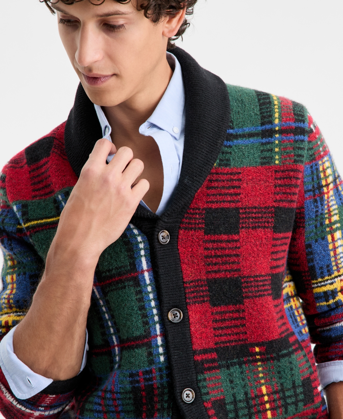 Club Room Men's Holiday Blocked Shawl Sweater, Macy's Exclusive