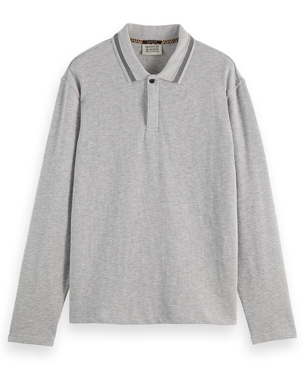 Scotch & Soda Men's Structured Long Sleeve Polo Shirt In Gray