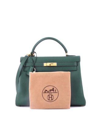 Kelly 32 Handbag Green Ardennes with Gold Hardware