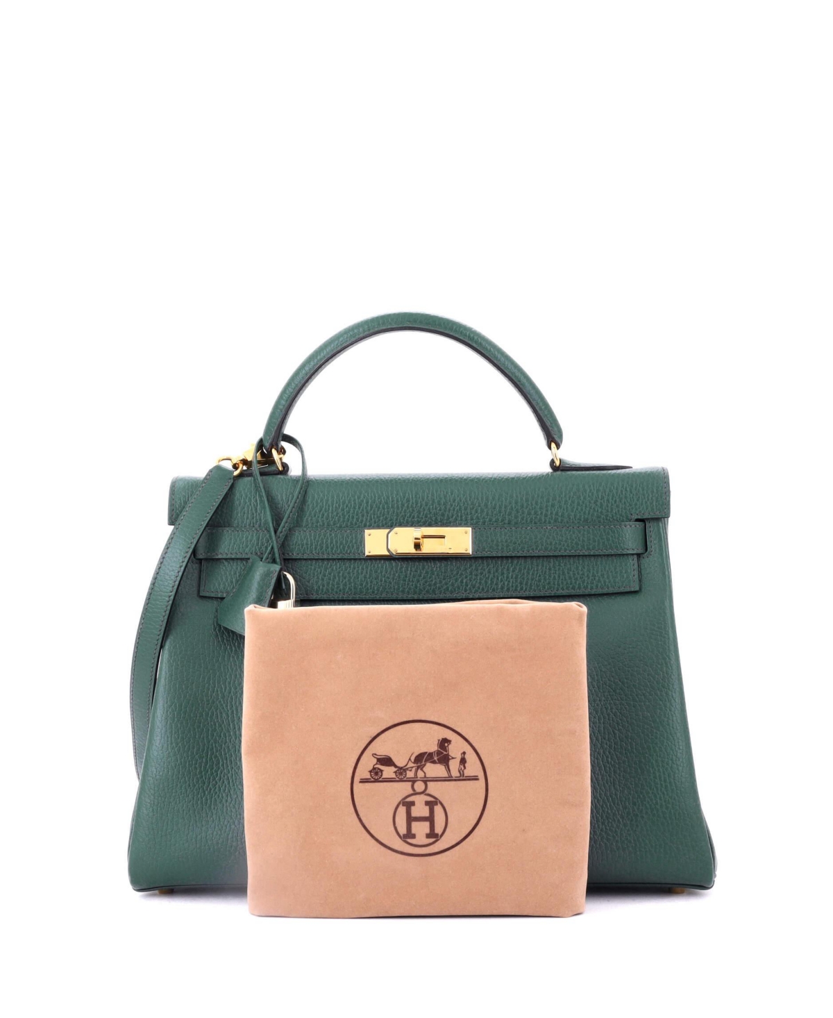 Pre-Owned HERMA‰S Kelly 32 Handbag Green Ardennes with Gold Hardware