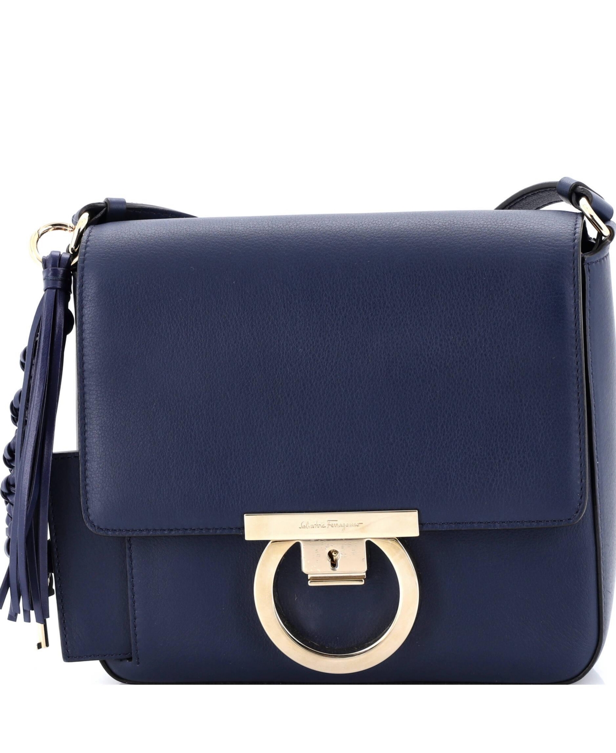 Pre-Owned Salvatore Ferragamo Medium Tassel Gancini Lock Flap Shoulder Bag Leather