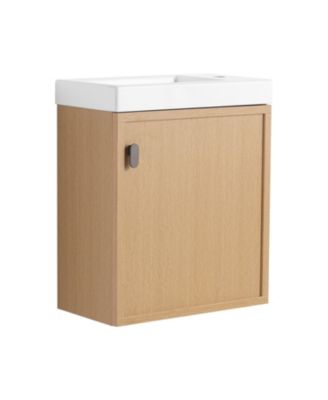 18.5" Wall-Mount Vanity, Resin Sink, Soft Close, Nature Wood