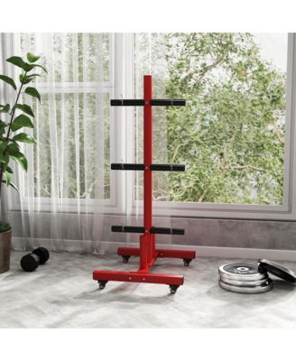 Olympic Weight Plate Rack with 4 Wheels and 6 Fasten Clamps,