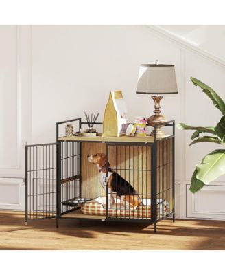 Dog Crate Furniture 30 in Dog Kennel Table with Rotatable Bowls,