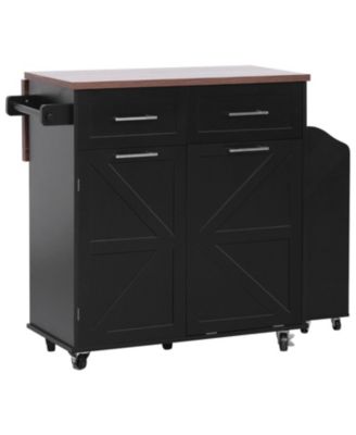 47.2" Farmhouse Kitchen Island with Drop Leaf & Storage, Rolling Cart