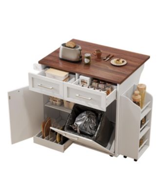 47.2" Farmhouse Kitchen Island with Drop Leaf & Storage, Rolling Cart