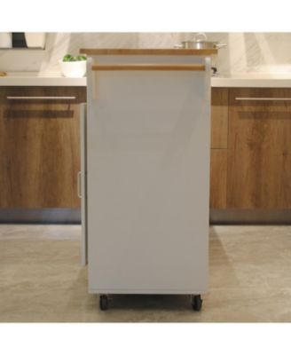 Mobile Kitchen Island Cart - Rubberwood Top, Adjustable Shelf