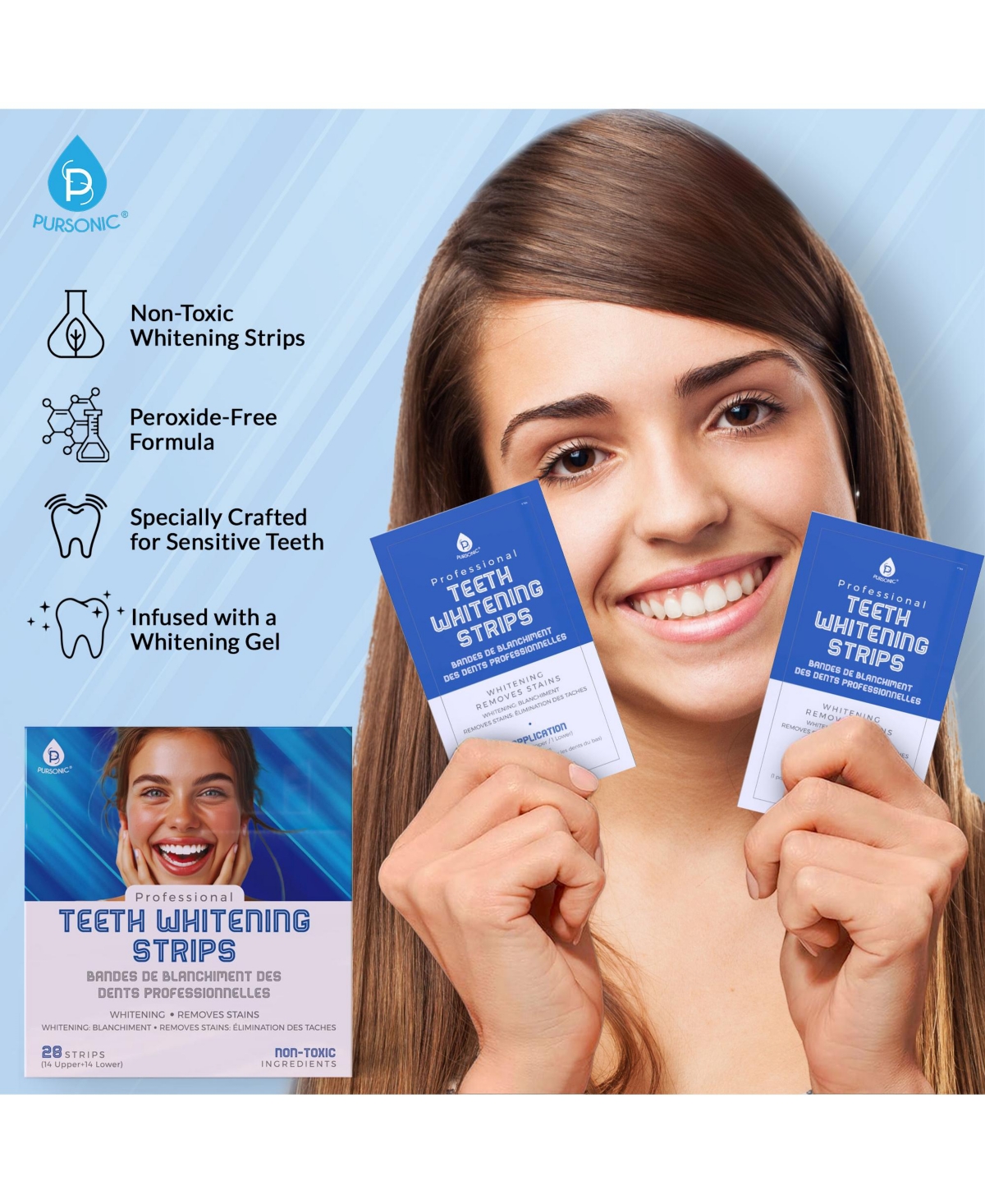 Pursonic Teeth Whitening Essentials Bundle – Whitening Pens + Professional Whitening Strips