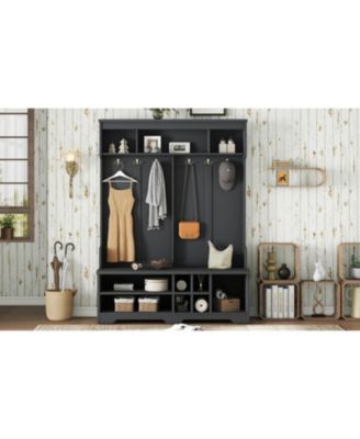 Streamdale Hall Tree Coat Rack Shoe Cubby Storage - Black