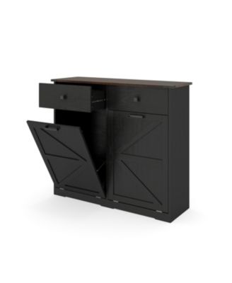 39.3"W Engineered Wood Farmhouse Black Double Tilt-Out Trash Cabinet