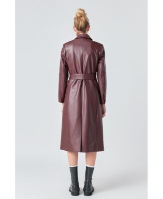Women's Long Faux Leather Trench