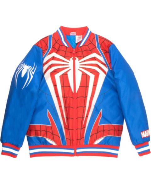 Куртка Spider-Man Marvel Graphic Print Lightweight Varsity Bomber для мальчиков, цвет: Синий / Красный