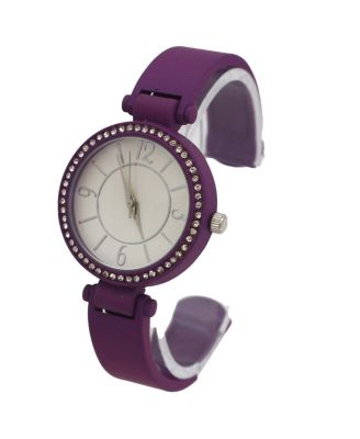 Purple Solid Colors And Rhinestone Detail Bangle Watch