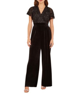 Women's Wrap Sequin Embellished Velvet Jumpsuit