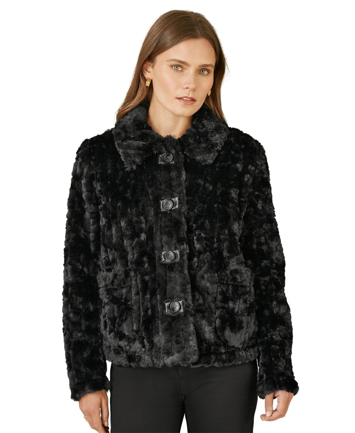 Yumi Women's Textured Faux Fur Jacket