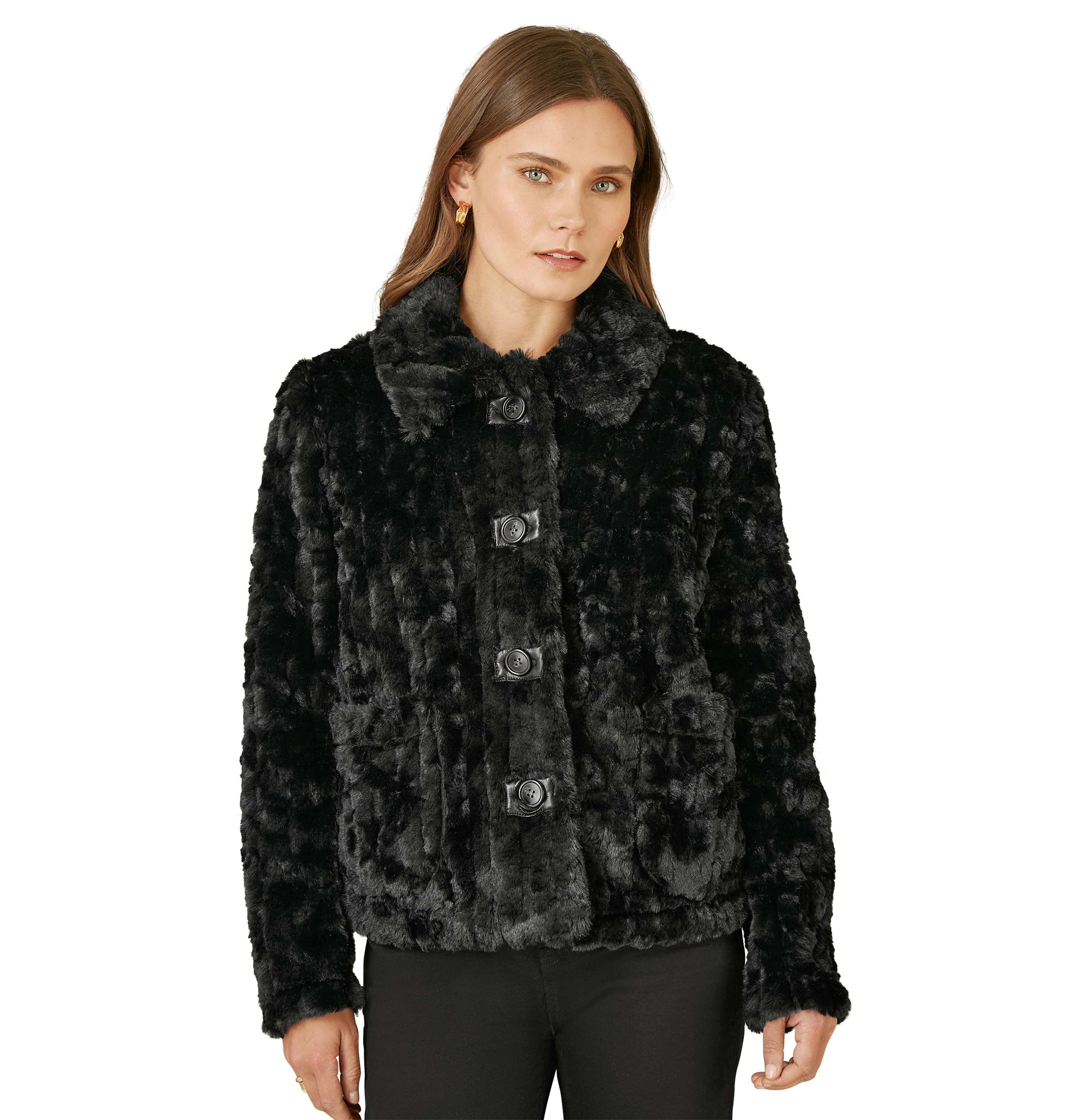 Yumi Women's Textured Faux Fur Jacket