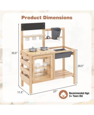 Mud Kitchen Kids Pretend Play Kitchen Toy Set Outdoor Wooden Kitchen Playset