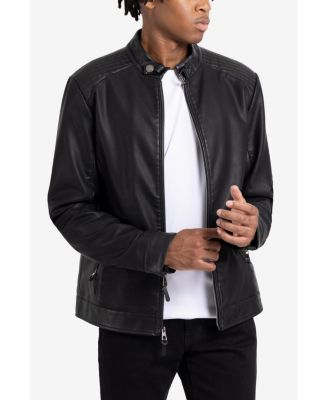 Men's PU Racer Jacket With Faux Shearling Lining