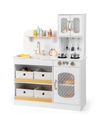 Kids Kitchen Playset Toy Play Kitchen w/ 4 Fabric Drawers Stoves Oven & Faucet
