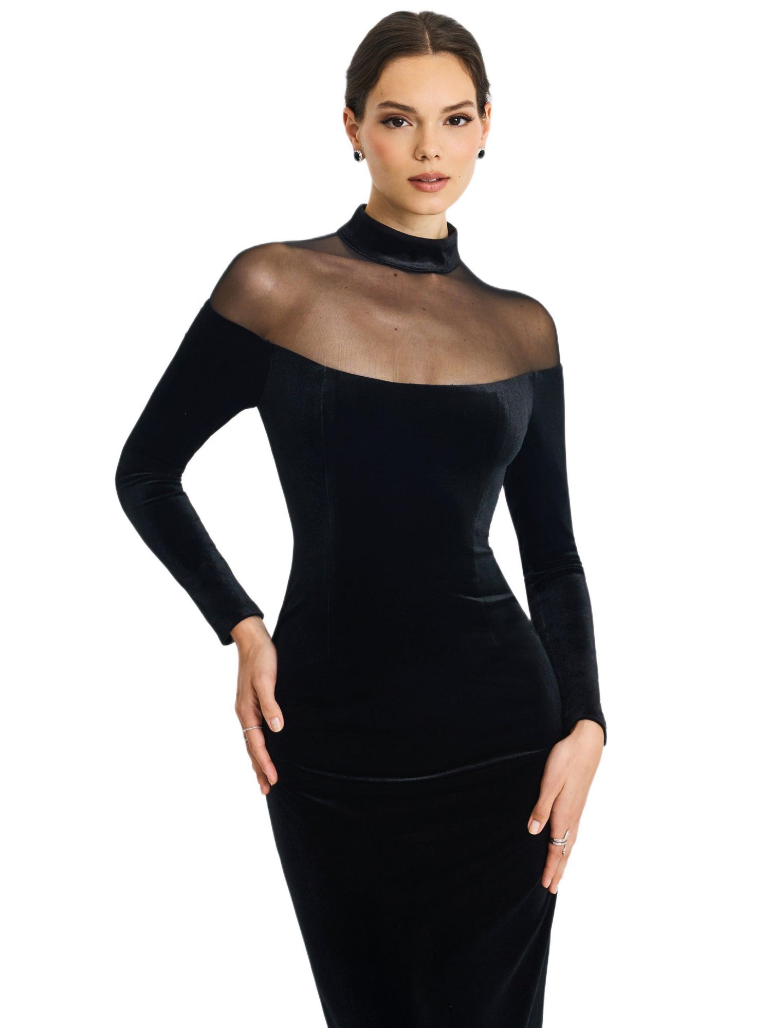 Women's Blair Black Sheer Mock Neck Maxi Dress