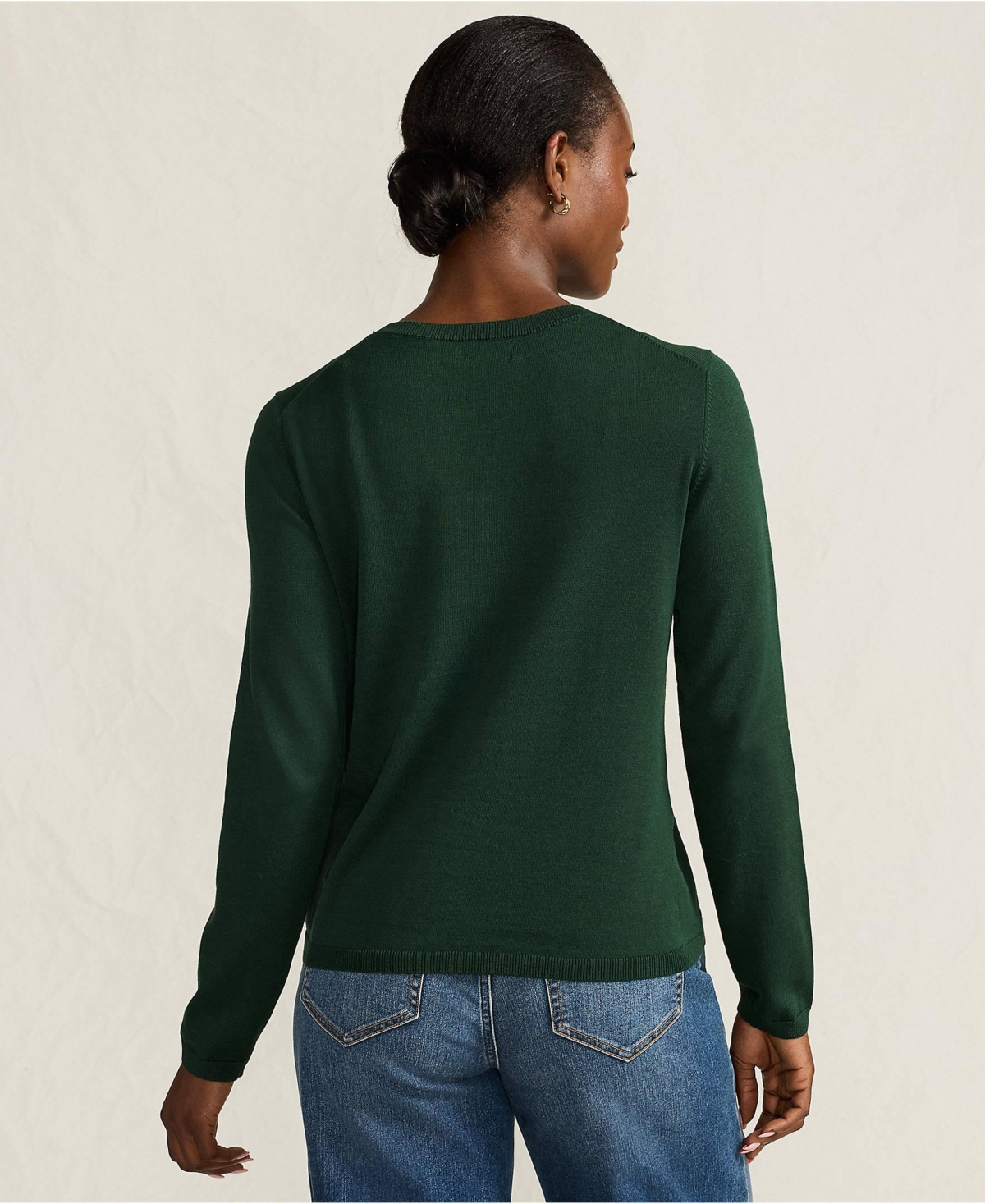 Lands' End Women's Fine Gauge Placed Jacquard Crew Neck Sweater