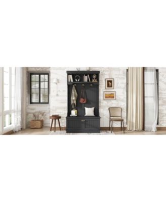 Streamdale Hall Tree Storage Bench Coat Rack Hooks - Black