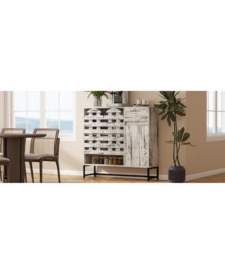 Farmhouse Sideboard Cabinet, Coffee Bar, Arched Doors - Retro White