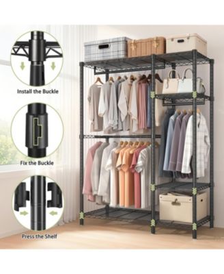 Streamdale Heavy Duty Adjustable Clothes Rack w/ 6 Shelves & 3 Rails - Black