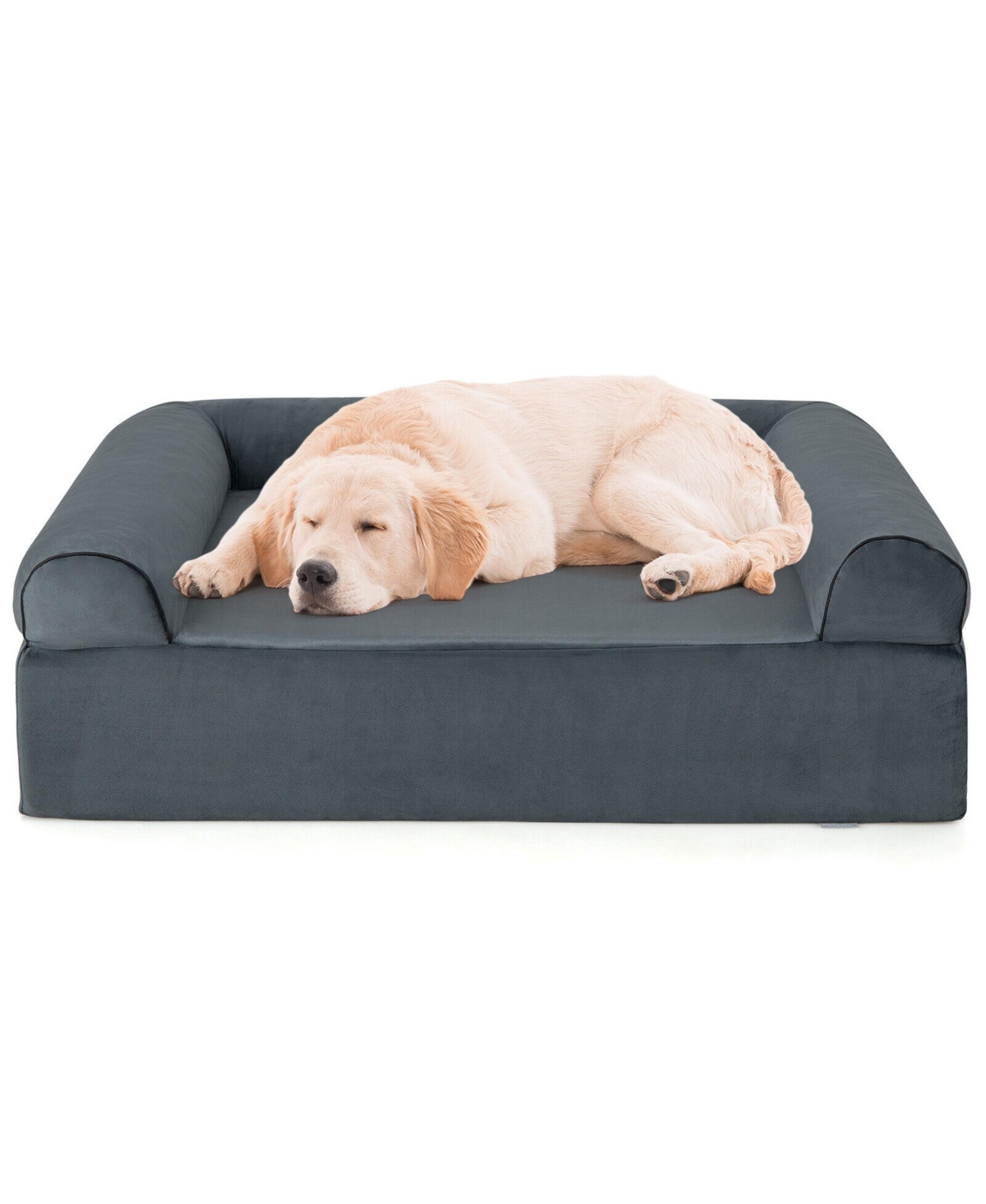 Gymax Cooling Gel Dog Bed for Large Dogs with Removable Bolsters & Washable Cover - Grey