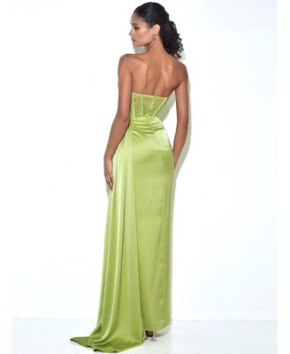 Women's Prisa Lime High Slit Satin Corset Gown