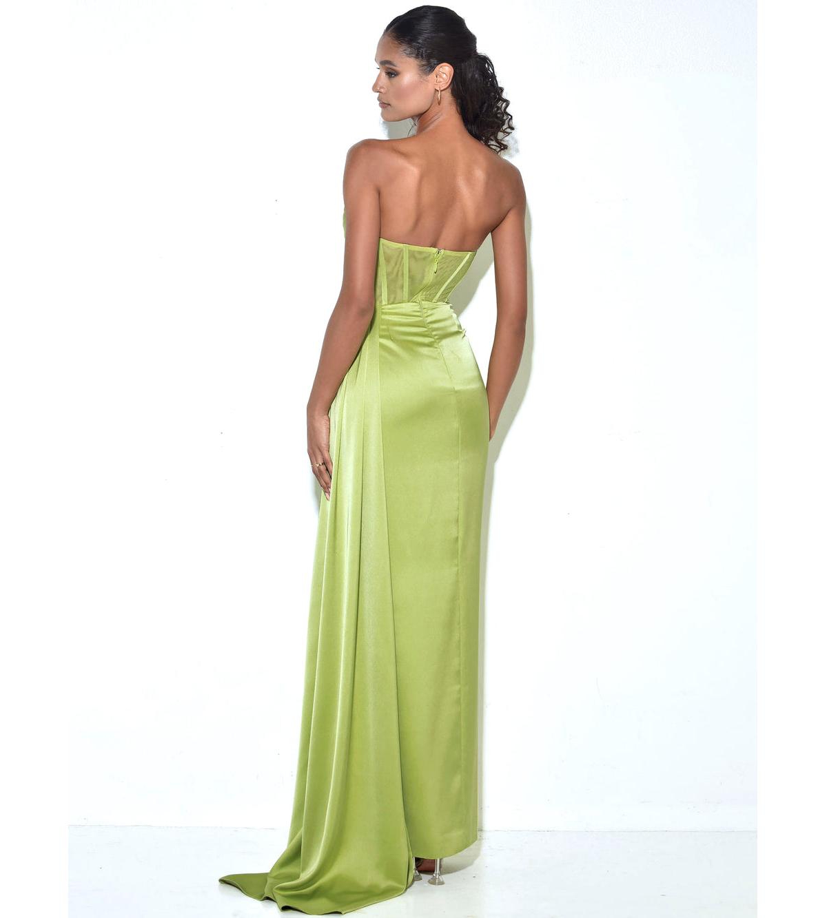 Miss Circle Women's Prisa Lime High Slit Satin Corset Gown