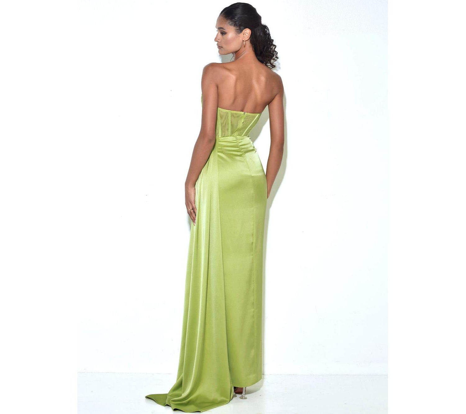 Women's Prisa Lime High Slit Satin Corset Gown
